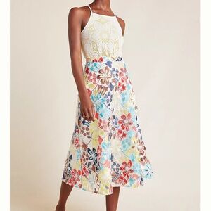 Anthropologie Embroidered Midi Skirt
